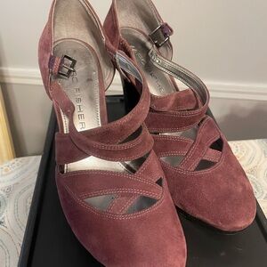 Marc Fisher Suede Crisscross Heels in Dusty Rose